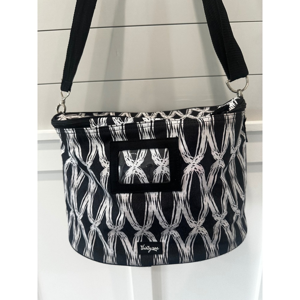 Thirty-One Black White Geometric Thermal Tote Insulated Lunch Bag Crossbody